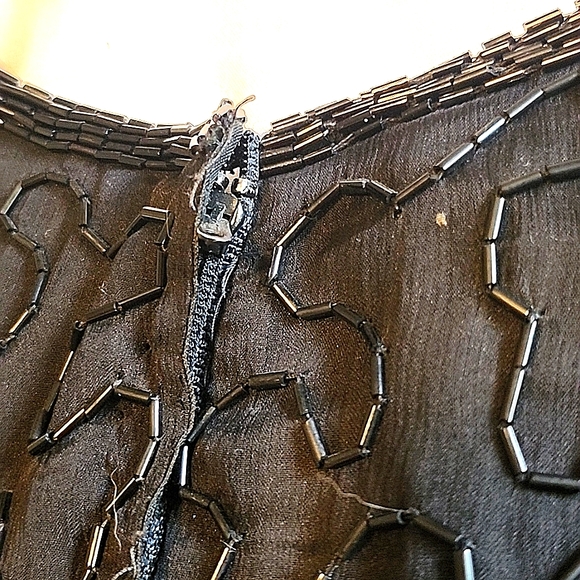 Black & Gold 100% Silk Bead & Sequin Top with Sweetheart Neck and Zipper Back - Picture 3 of 3